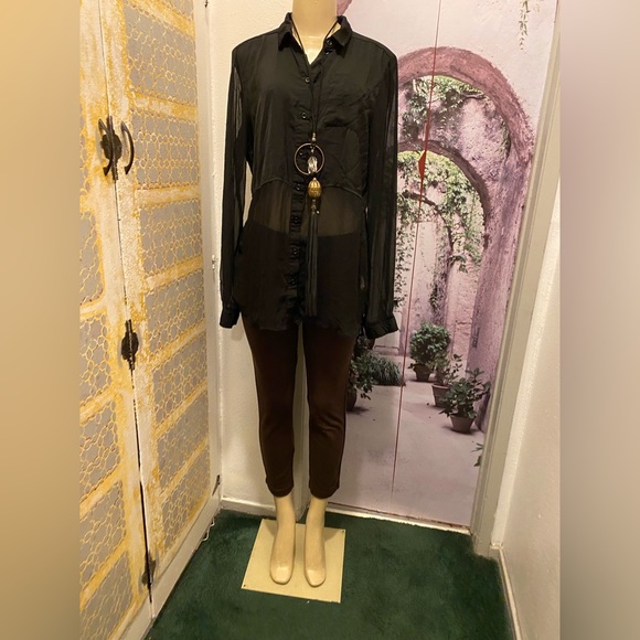 Free People Best of Both Worlds sheer black Blouse size M - Picture 4 of 13